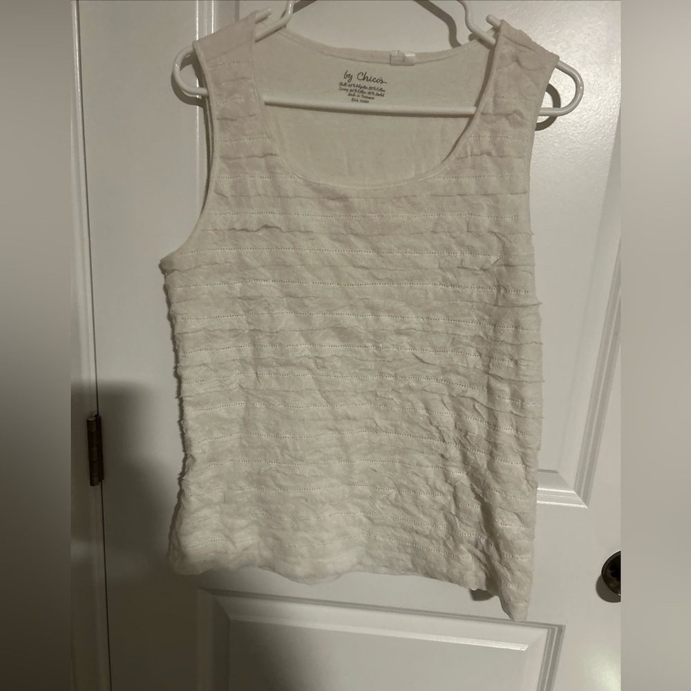 By Chico’s Size 3 (XL) Women’s White Ruffle Sleeveless Top